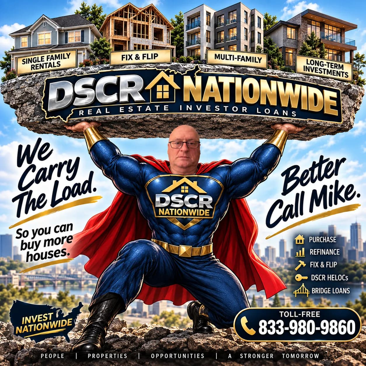 DSCR Nationwide: we carry the load so you can buy more houses. Purchase, refinance, fix and flip, DSCR HELOCs, and bridge loans, nationwide.